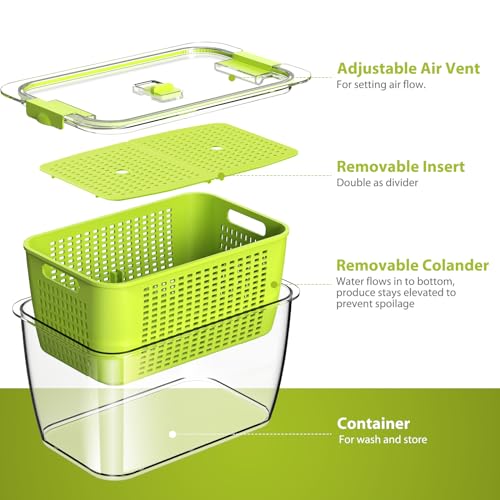 LUXEAR Fresh Container, 3PACK Produce Saver Container BPA Free Fridge Organizer for Vegetable Fruit and Salad Partitioned Food Storage Container with Vents Stay Fresh Containers Not Dishwashers Safe - Image 2