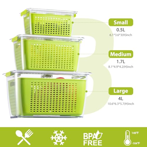 LUXEAR Fresh Container, 3PACK Produce Saver Container BPA Free Fridge Organizer for Vegetable Fruit and Salad Partitioned Food Storage Container with Vents Stay Fresh Containers Not Dishwashers Safe - Image 4