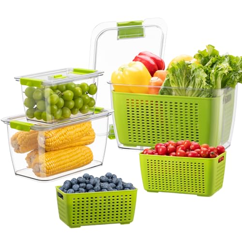 LUXEAR Fresh Container, 3PACK Produce Saver Container BPA Free Fridge Organizer for Vegetable Fruit and Salad Partitioned Food Storage Container with Vents Stay Fresh Containers Not Dishwashers Safe - Image 1