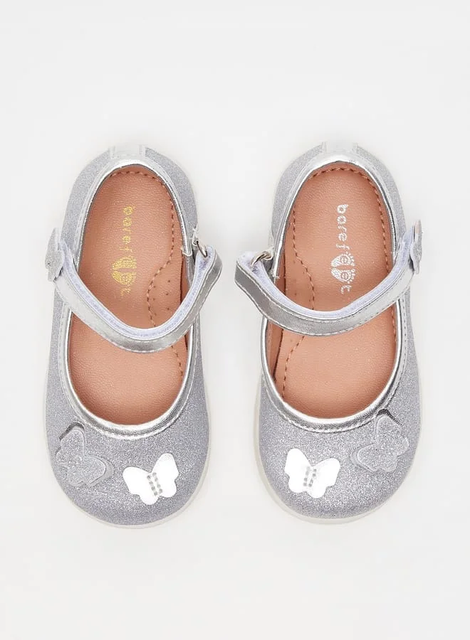 بيرفيت Embellished Mary Jane Shoes with Hook and Loop Closure