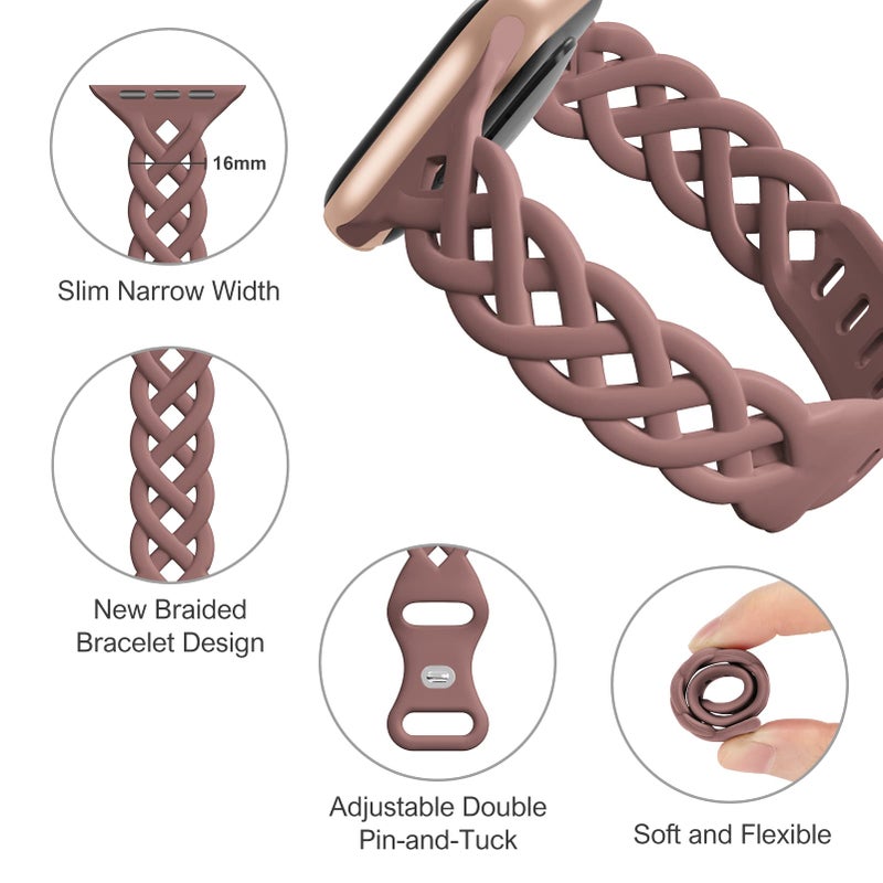 iWabcertoo Slim Silicone Bands Compatible with Apple Watch Band 40mm 38mm 41mm 44mm 45mm 46mm 42mm Women Floral Breathable Braided Lace Thin Sport Strap Replacement Wristbands for iWatch SE Series 11 10 9 8 7 6 5 4 3 ultra 2 - Image 2