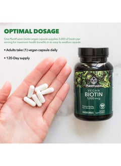 PlantFusion Vegan Biotin From Premium Vegan Biotin For Women And Men (5000Mcg) Natural Hair Skin And Nails Vitamins 120 Vegan Capsules  - Image 5