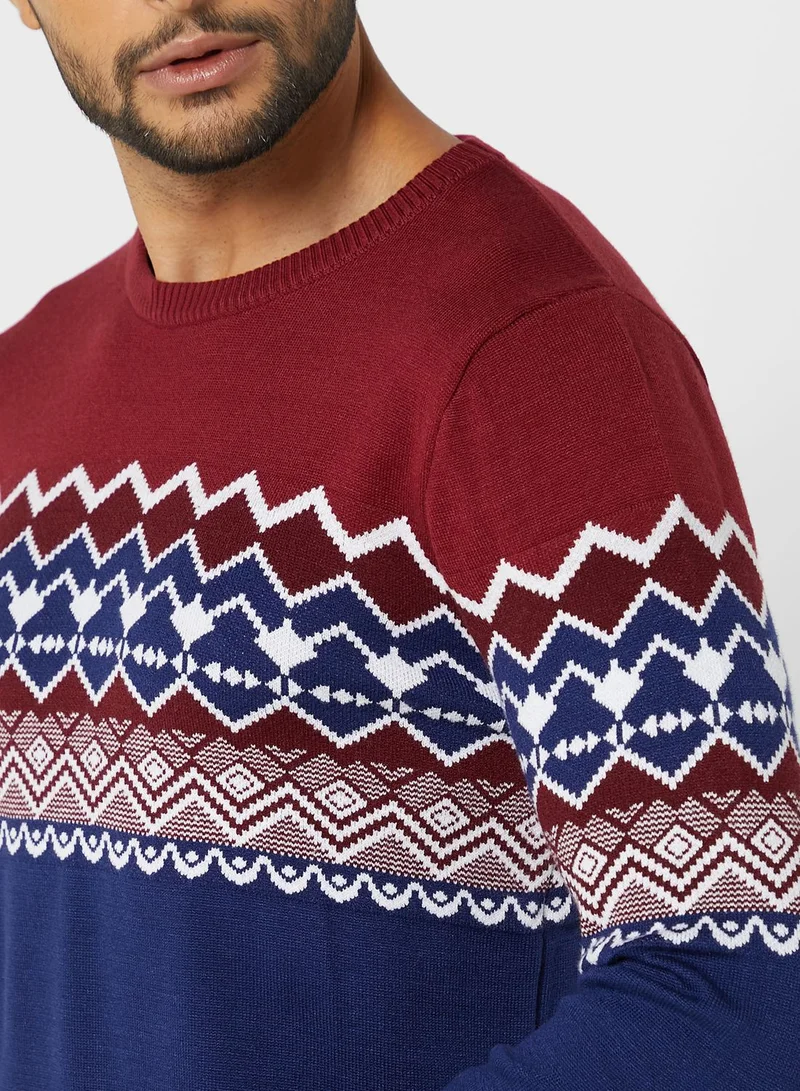 Seventy Five Patterned Crew Neck Sweater