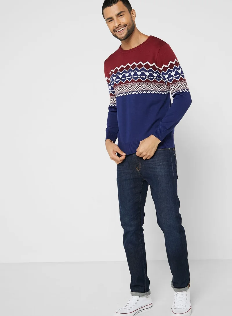 Seventy Five Patterned Crew Neck Sweater