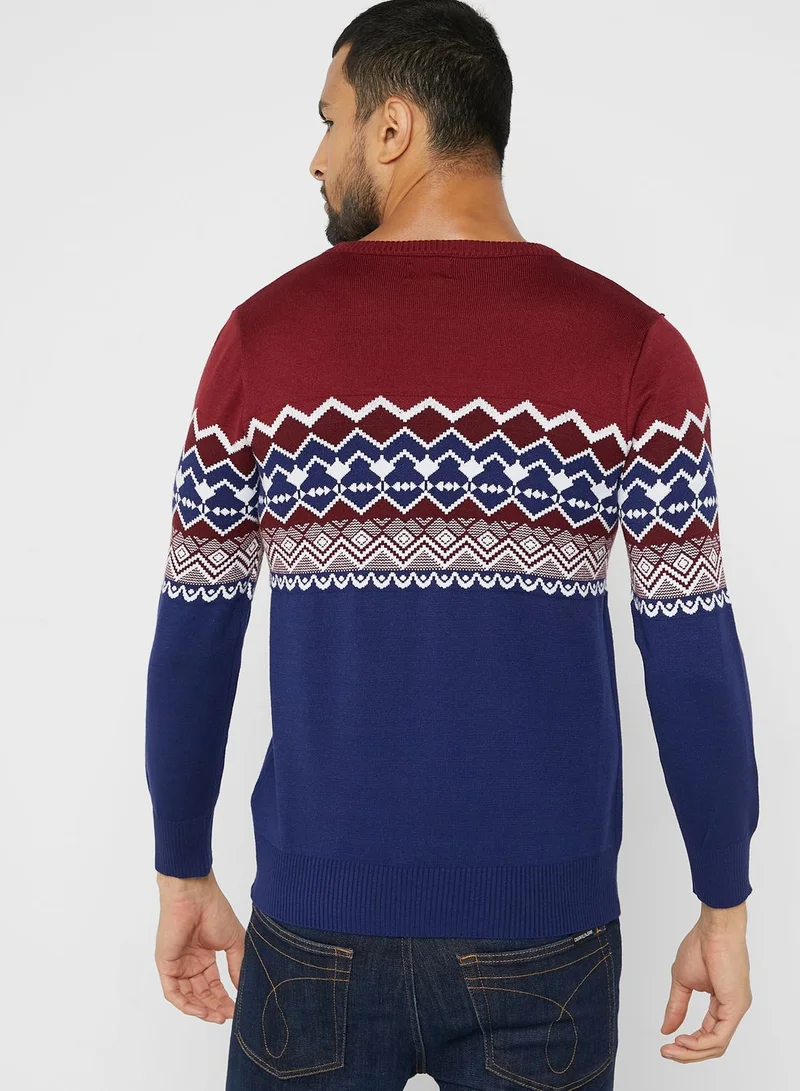 Seventy Five Patterned Crew Neck Sweater