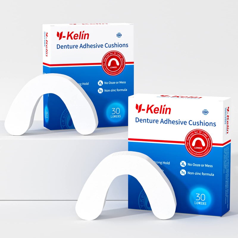 Y-Kelin Lower Denture Adhesive Cushions, Adhesive-Free Denture Pads for Sore Gums, 30 Pads*2 (60 Strips) - Image 2