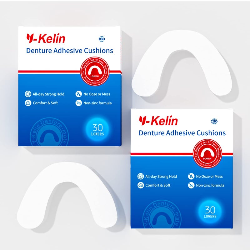 Y-Kelin Lower Denture Adhesive Cushions, Adhesive-Free Denture Pads for Sore Gums, 30 Pads*2 (60 Strips) - Image 4