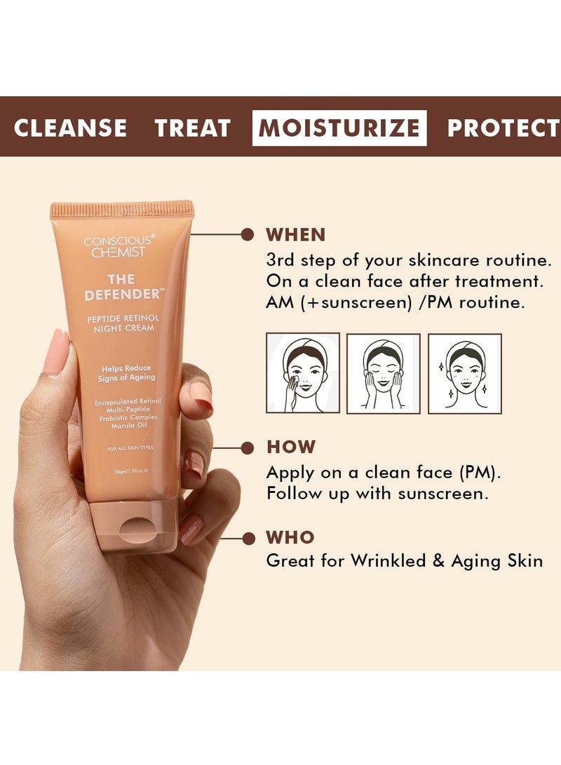 Conscious Chemist 0.2% Retinol Moisturizer Cream | 50g | Pro-Collagen Night Cream For Men & Women, Multi peptide Anti aging Face cream, Reduces Fine lines, Neck lines & Wrinkles, All Skin Types - Image 4