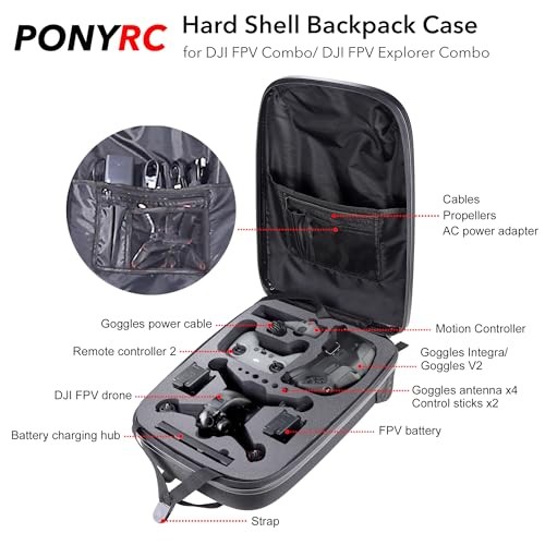 PONYRC Portable Hard Case for DJI FPV Combo Waterproof Shockproof Backpack Bag for DJI FPV Explorer Combo Goggles V2 Goggles Integra Remote Controller 2 Motion Controller Battery  Accessories - Image 5