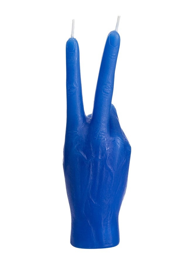 Gute Peace Sign Candle 'Victory' Hand Gesture - Decorative Desk Statue Finger Sculpture for Home Decor Shelf Entryway Mantel Bedroom Vanity Impressive Realistic Detail, Hippie Woodstock Gift 6" H (Blue) - Image 2