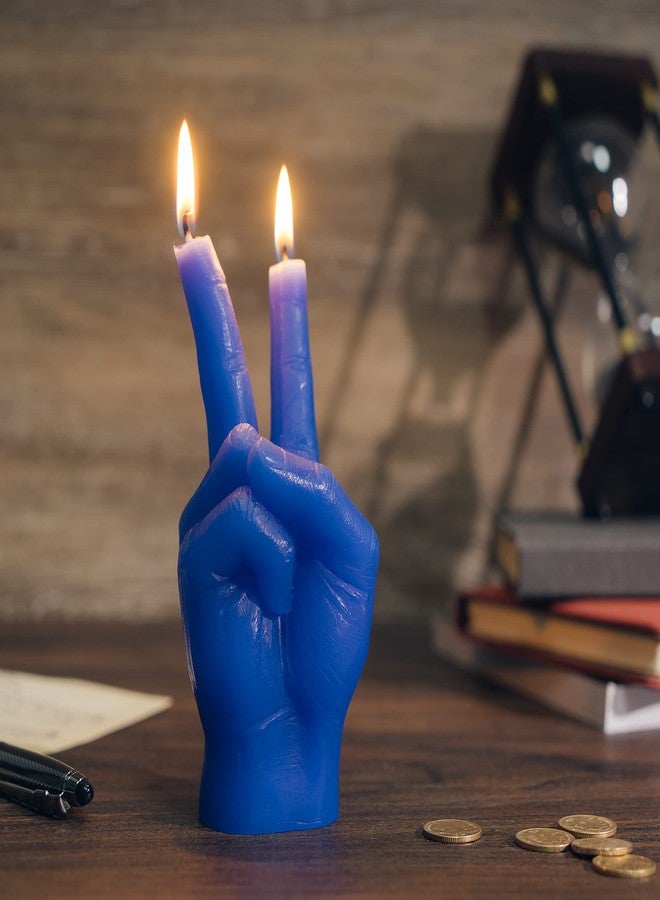Gute Peace Sign Candle 'Victory' Hand Gesture - Decorative Desk Statue Finger Sculpture for Home Decor Shelf Entryway Mantel Bedroom Vanity Impressive Realistic Detail, Hippie Woodstock Gift 6" H (Blue) - Image 4