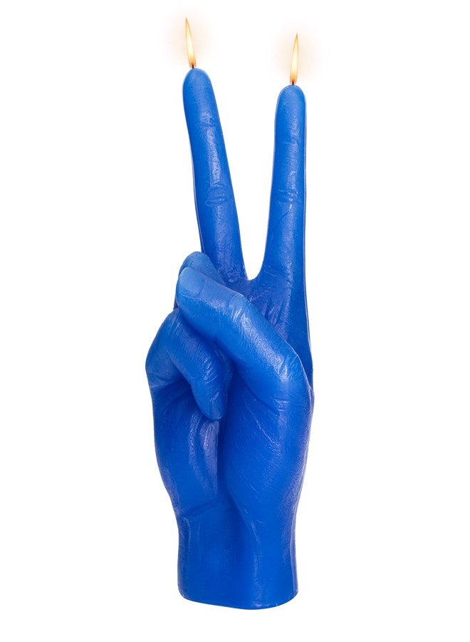 Gute Peace Sign Candle 'Victory' Hand Gesture - Decorative Desk Statue Finger Sculpture for Home Decor Shelf Entryway Mantel Bedroom Vanity Impressive Realistic Detail, Hippie Woodstock Gift 6" H (Blue) - Image 3