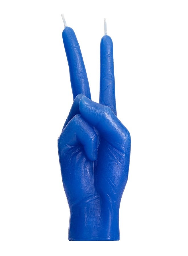 Gute Peace Sign Candle 'Victory' Hand Gesture - Decorative Desk Statue Finger Sculpture for Home Decor Shelf Entryway Mantel Bedroom Vanity Impressive Realistic Detail, Hippie Woodstock Gift 6" H (Blue) - Image 1