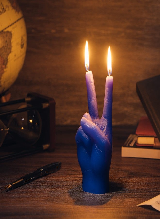 Gute Peace Sign Candle 'Victory' Hand Gesture - Decorative Desk Statue Finger Sculpture for Home Decor Shelf Entryway Mantel Bedroom Vanity Impressive Realistic Detail, Hippie Woodstock Gift 6" H (Blue) - Image 5