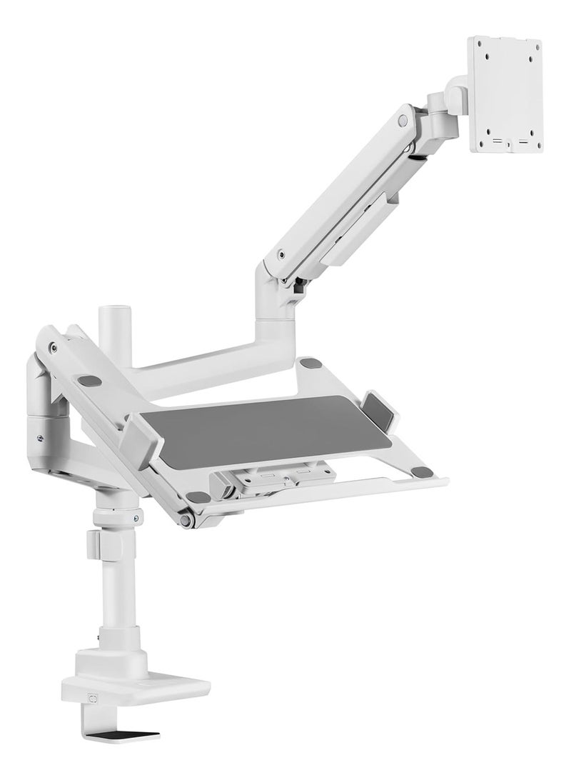 NEWSTAR Monitor & Laptop Desk Mount – Full Motion Gas-Spring Arm (17–49″ Monitor / 10–17″ Laptop), Height Adjustable Tilt & Swivel Clamp – White - Image 1