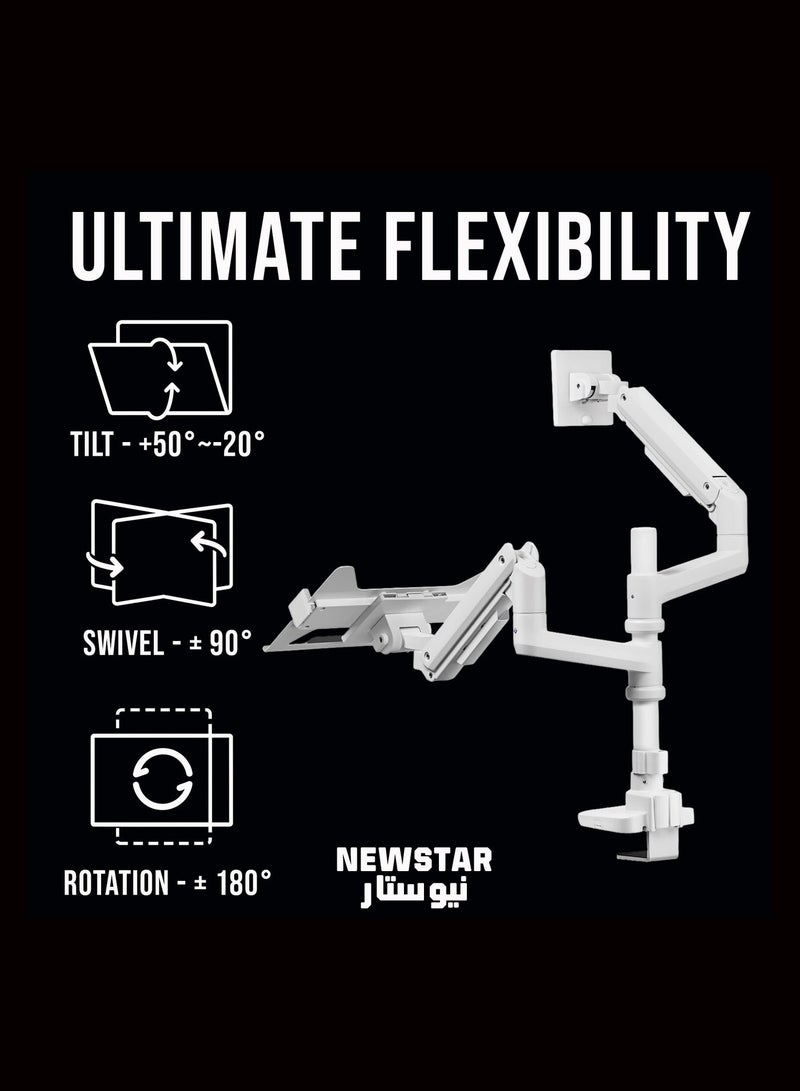 NEWSTAR Monitor & Laptop Desk Mount – Full Motion Gas-Spring Arm (17–49″ Monitor / 10–17″ Laptop), Height Adjustable Tilt & Swivel Clamp – White - Image 3
