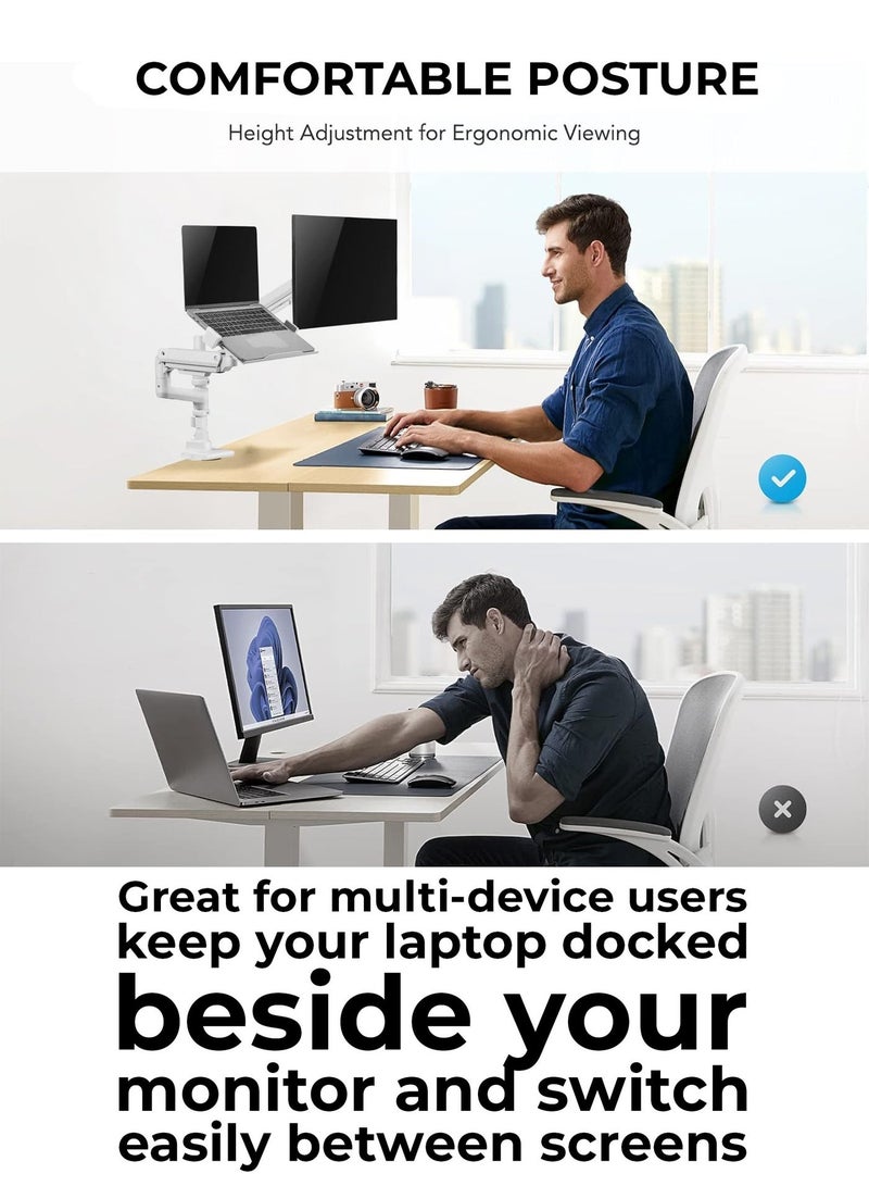 NEWSTAR Monitor & Laptop Desk Mount – Full Motion Gas-Spring Arm (17–49″ Monitor / 10–17″ Laptop), Height Adjustable Tilt & Swivel Clamp – White - Image 4