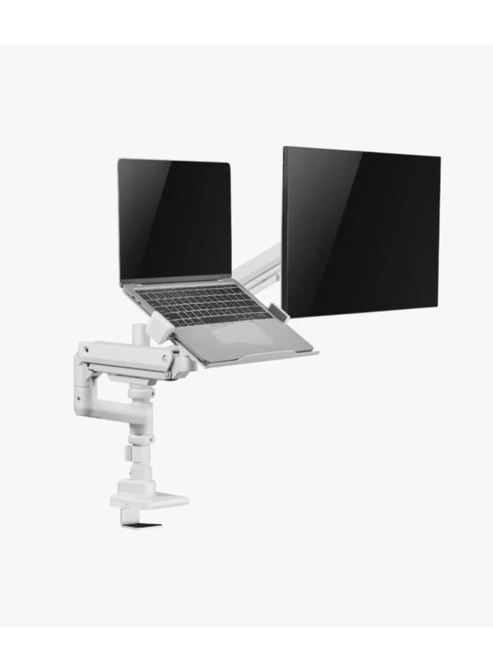 NEWSTAR Monitor & Laptop Desk Mount – Full Motion Gas-Spring Arm (17–49″ Monitor / 10–17″ Laptop), Height Adjustable Tilt & Swivel Clamp – White - Image 5