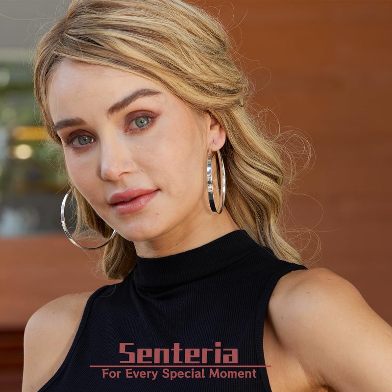 Senteria أقراط هووب فضة ستيرلنج 925 للنساء، خفيفة الوزن، كبيرة الحجم، سميكة، بحجم 40 مم - Image 2