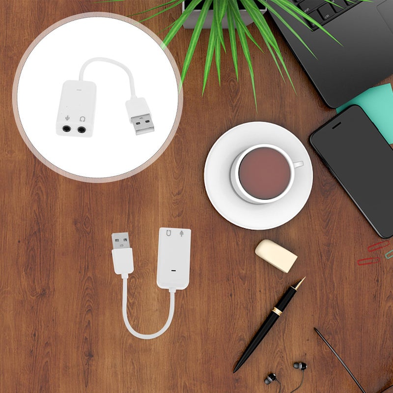 قطعتان من محول بطاقة الصوت الخارجي USB مع مدخل الميكروفون ومخرج سماعات الرأس، جاهز للاستخدام الفوري للحواسيب المحمولة والمكتبية - Image 4