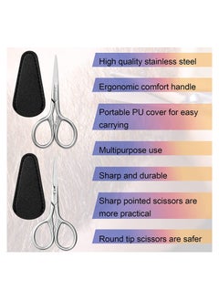 SYOSI Eyebrow Scissors Small Scissors Nose Hair Scissors for Hair Eyebrows Nose Hair Beard Eyelashes Cuticle Stainless Steel Fine Straight Tip Nose Hair Scissors 1 round 1 pointed head  - Image 4
