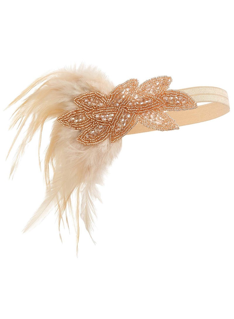 1920s Prom Theme Party Costume Accessory Set, Ladies Baffle Feather Hairband Headband Pearl Necklace Gloves Plastic Holder - Image 5