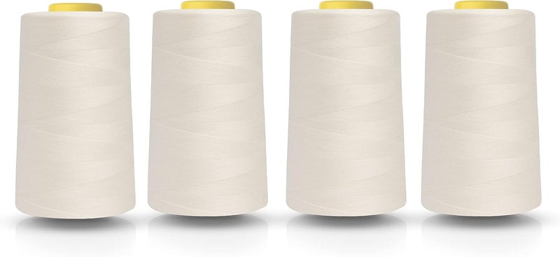 realm Overlocking Sewing Machine Polyester Thread x Four 5000 Yards Cones White Black Natural Navy Red Grey (Cream) - Image 1