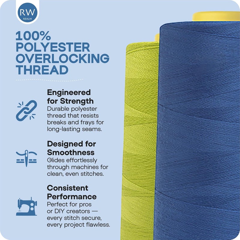 realm Overlocking Sewing Machine Polyester Thread x Four 5000 Yards Cones White Black Natural Navy Red Grey (Cream) - Image 5