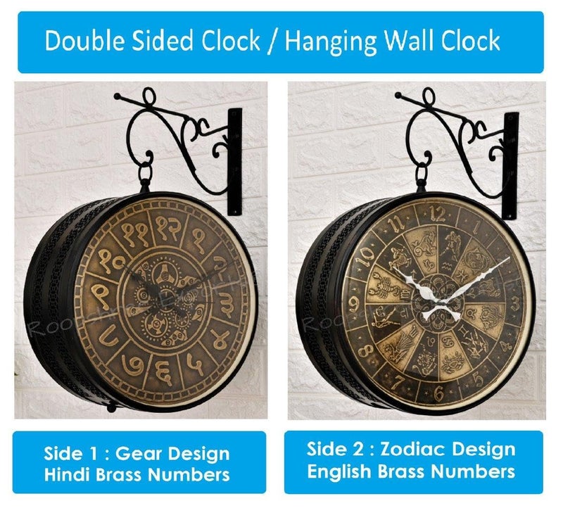 Vintage Clock Black & Brass Double Analog Sided Clock/One Year Warranty / 6570-12-BGJ&BZ, 30x30 Cm - Image 3