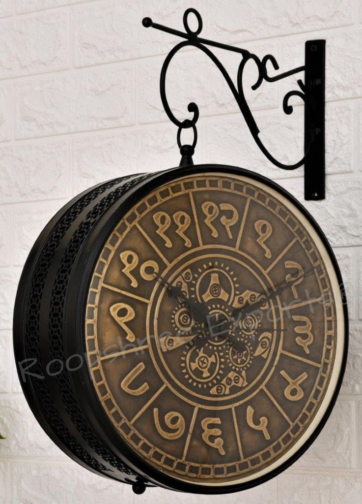Vintage Clock Black & Brass Double Analog Sided Clock/One Year Warranty / 6570-12-BGJ&BZ, 30x30 Cm - Image 1