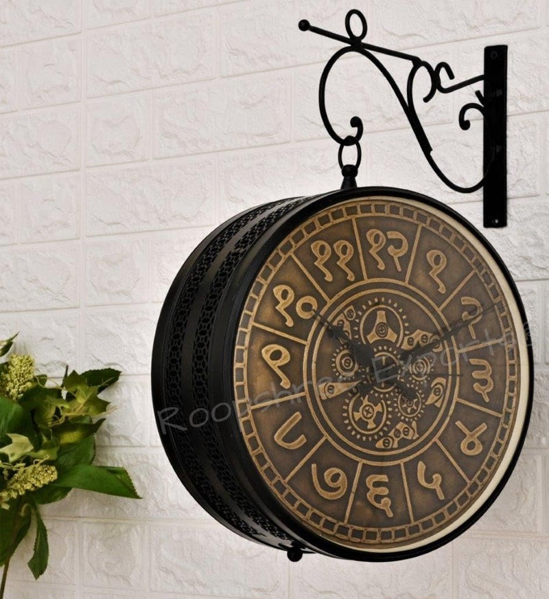 Vintage Clock Black & Brass Double Analog Sided Clock/One Year Warranty / 6570-12-BGJ&BZ, 30x30 Cm - Image 5