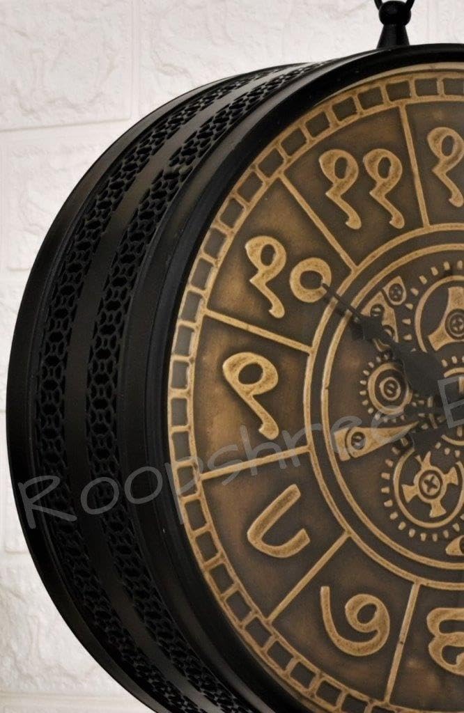 Vintage Clock Black & Brass Double Analog Sided Clock/One Year Warranty / 6570-12-BGJ&BZ, 30x30 Cm - Image 4