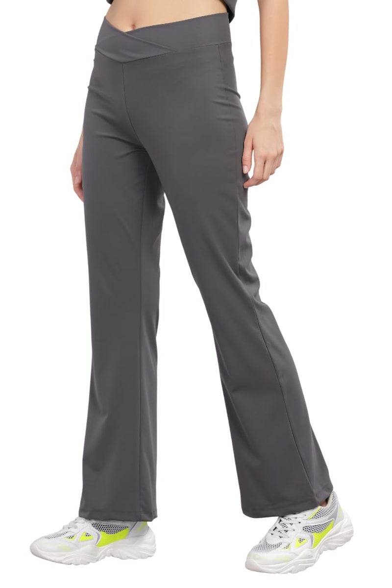 DOMIN8 Women's Relaxed Track Mid Rise Pants (AW24FES0WTG05DY_Dark Grey, Large - Image 1