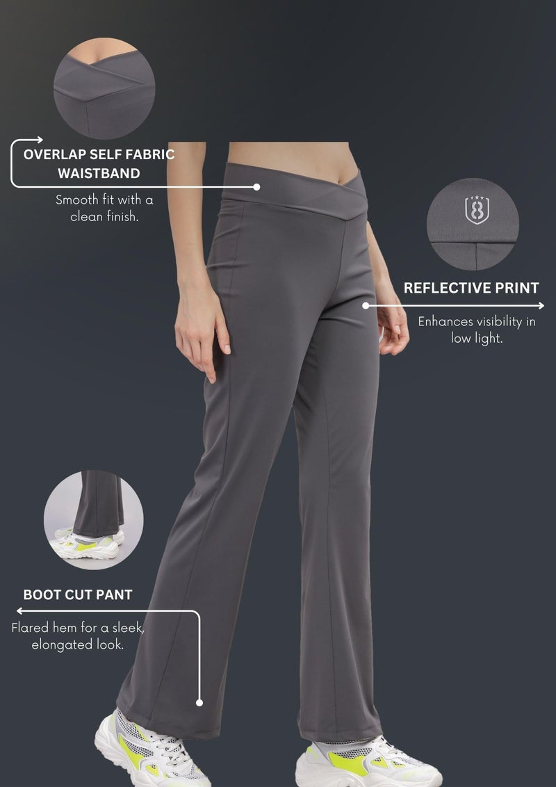 DOMIN8 Women's Relaxed Track Mid Rise Pants (AW24FES0WTG05DY_Dark Grey, Large - Image 3