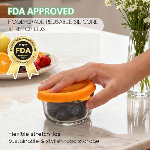 Kiicii 1 Cup Round Silicone Storage Cover Lids Replacement for Anchor Hocking and Pyrex 7202-PC Glass Bowls (Container not Included) (Mix) 4 Pack - Image 5