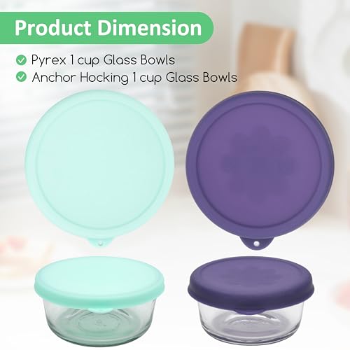 Kiicii 1 Cup Round Silicone Storage Cover Lids Replacement for Anchor Hocking and Pyrex 7202-PC Glass Bowls (Container not Included) (Mix) 4 Pack - Image 2