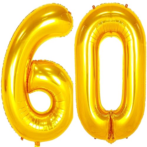 Jonhamwelbor 60 Number Balloons Gold Big Giant Jumbo Number 60 Foil Mylar Balloons for 60th Women Men Birthday Party Supplies 60 Anniversary Events Decorations - Image 1