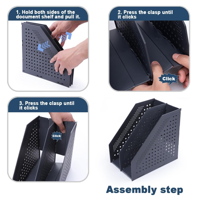 FRETONBA Collapsible Magazine File Holder with 2 Vertical Compartments Foldable Binder Holder for Desk Binder Storage Organizer Plastic Magazine Holders for Shelf, Dark Gray - Image 5