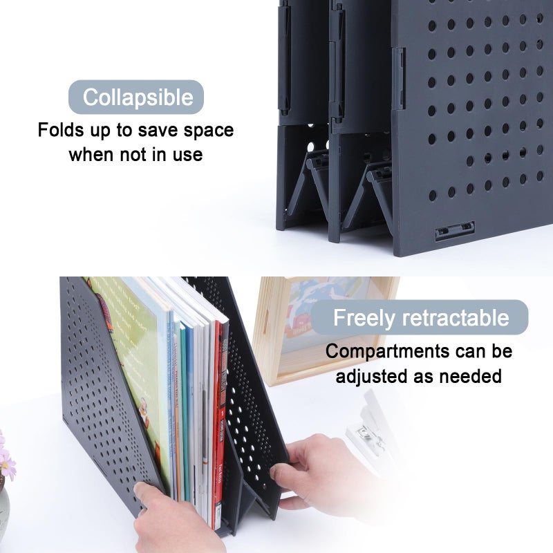 FRETONBA Collapsible Magazine File Holder with 2 Vertical Compartments Foldable Binder Holder for Desk Binder Storage Organizer Plastic Magazine Holders for Shelf, Dark Gray - Image 4