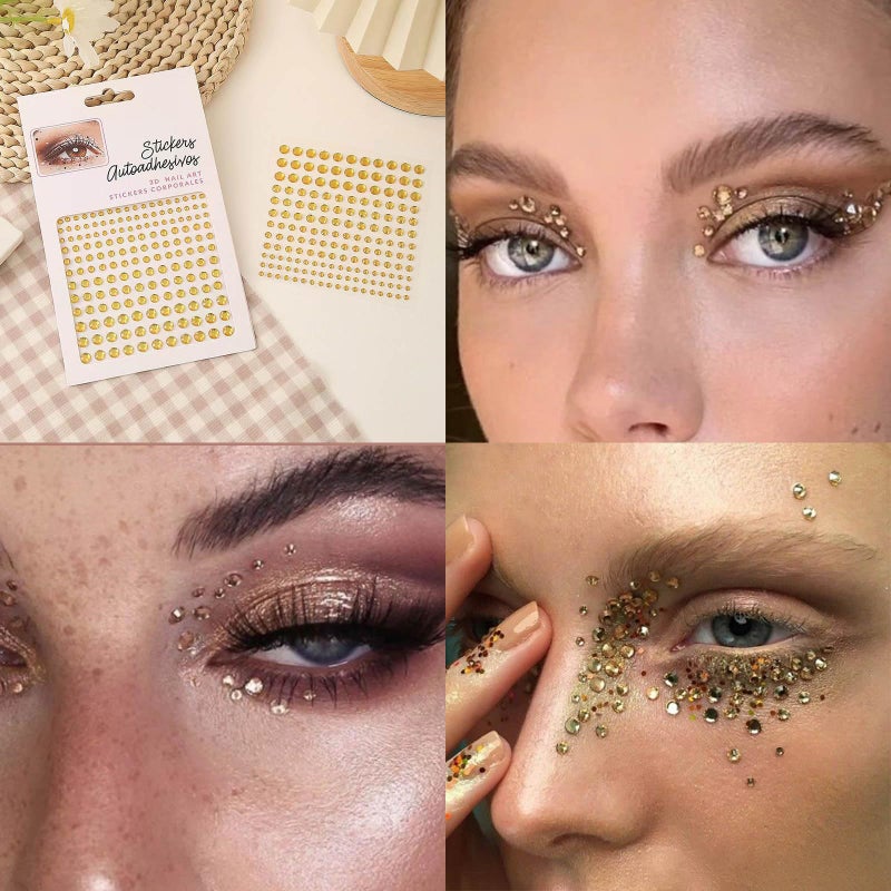 YOSOMK Gold Body Glitter Gel & 2 Sheets Face Gems Rhinestones Set, Face Glitter Makeup & Hair Jewels Stick on, Holographic Hair Glitter Eye Gems,Chunky Glitter Face Jewels for Makeup Festival - Image 4