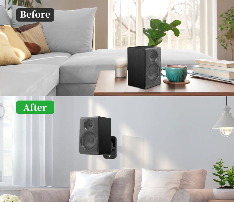 HomeMount Speaker Wall Mount Brackets - Surround & Bookshelf Speaker Wall Mounts Kit, Holds up to 8 lbs, 2 Pack, Black - Image 2