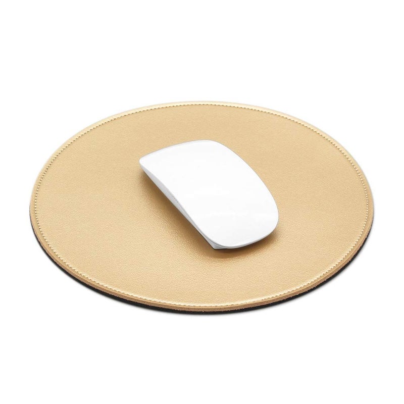 ProElife Mouse Pad for Computer Laptop Accessories, Anti Slip Cute Round Mouse Pad Waterproof PU Leather 8.66-Inch Circular Mousepad Stitched Edges Mat for Home Office School Gaming (Gold) - Image 1