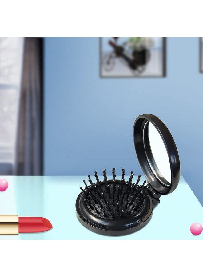 SportMore Folding Hair Brush With Mirrorround Mini Compact Massage Comb For Purse/Pockettravel Size For Girls And Women Black - Image 5