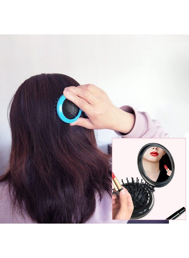 SportMore Folding Hair Brush With Mirrorround Mini Compact Massage Comb For Purse/Pockettravel Size For Girls And Women Black - Image 4
