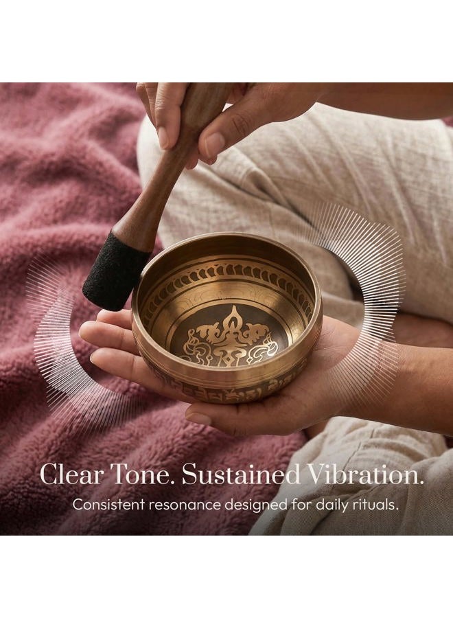 Silent Mind Tibetan Singing Bowl Set - Easy to Play - Creates Beautiful Sound for Holistic Healing, Stress Relief, Meditation & Relaxation - Peace Pattern - Gold Bowl with Black Pillow - Yoga singing bowl - Image 3