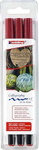 edding 1255 calligraphy pen - crimson lake - 3 pens - calligraphy nib 2 - 5 mm - fibre pens for paper, wood, terracotta, canvas - hand lettering, bullet journals, thank you cards, calligraphy books - Image 2