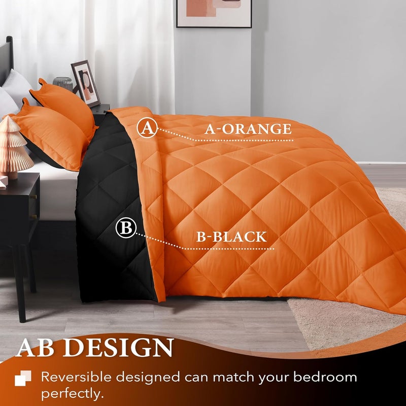 downluxe Queen Comforter Set - Orange and Black Queen Comforter, Soft Bedding Sets for All Seasons -3 Pieces - 1 Comforter (88"x92") and 2 Pillow Shams(20"x26") - Image 4