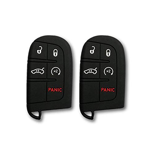Autobase Silicone Key Fob Cover for Jeep Grand Cherokee Renegade Compass Dodge Challenger Charger Dart Durango Journey Chrysler 200 300 | Car Accessory | Key Protection Case (Black, 2 Pcs) - Image 1
