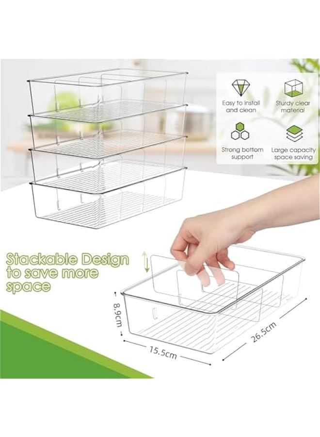 HOOKOR Clear Pantry Organizer Storage Bins Plastic Removable Snack Organizer Pantry Organization Storage Racks with Removable Dividers, Perfect for Packets, Snacks, Spices, Kitchen (4 Pack) - Image 3