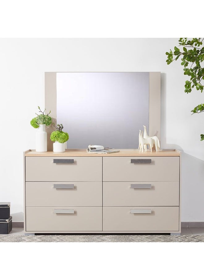 DANUBE HOME Cardano Dresser With Mirror Durable Vanity Table Dressing Makeup Desk With Storage Modern Design Bedroom Furniture L155Xw39Xh82Cm-Natural Oak/Champagne  - Image 1